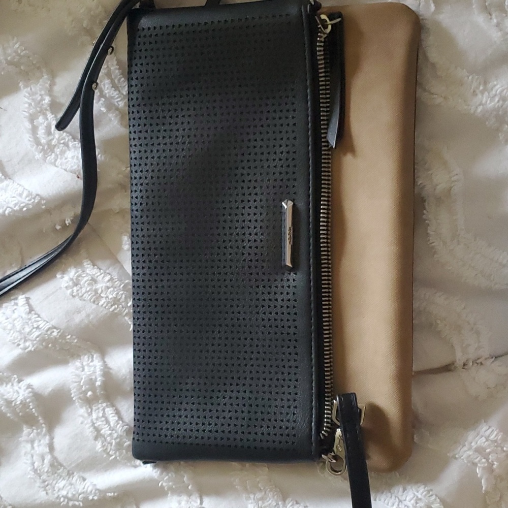 Stella & Dot Black and Tan Convertible Crossbody Clutch